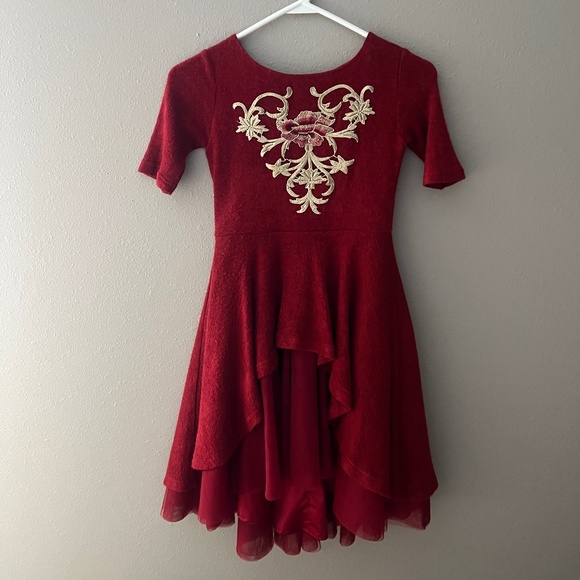 Joyfolie Red Tulle Roselyn Scarlett Dress Sz 8 with Gold Embroidery - Picture 2 of 9